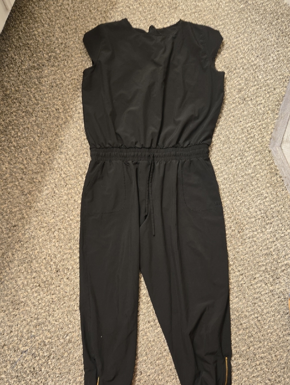 Albion Black Cap-sleeve Jumpsuit with Drawstring Waist